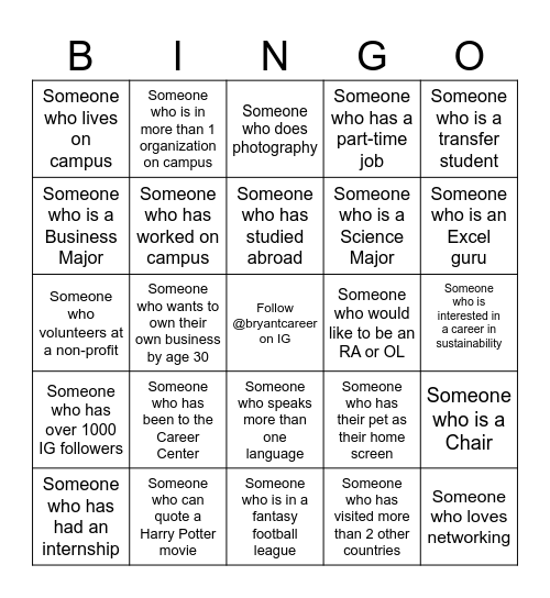 Networking Bingo Card