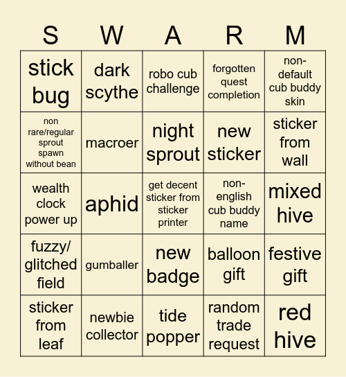 bss Bingo Card