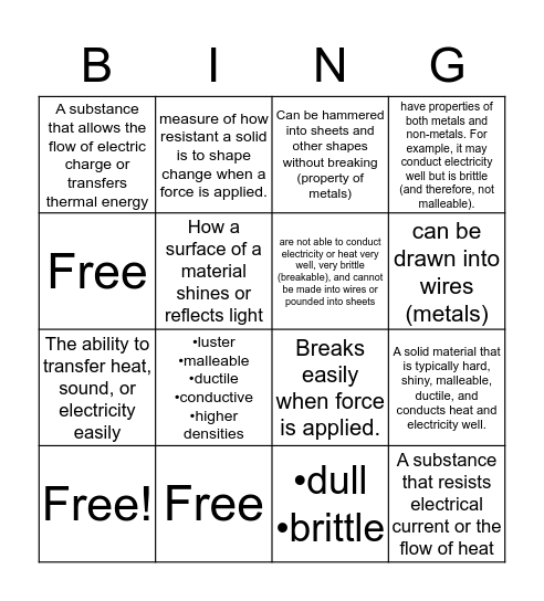 ScienceVocab Bingo Card