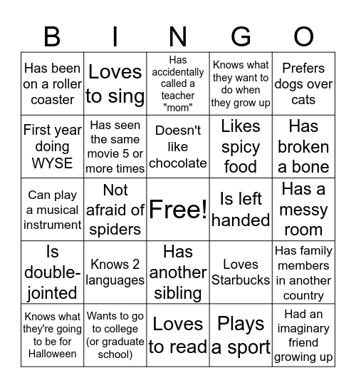 WYSE Bingo!  Bingo Card