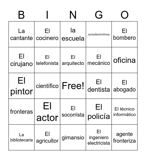 Las profesiones Bingo Card