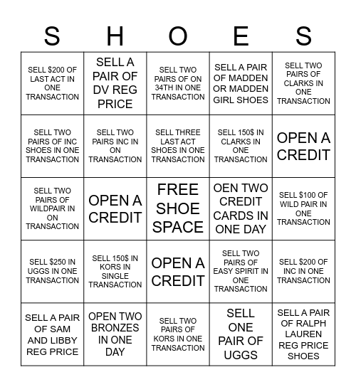 WOMEN'S SHOES Bingo Card