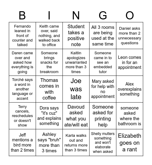 WRSC Shenanigans Bingo Card