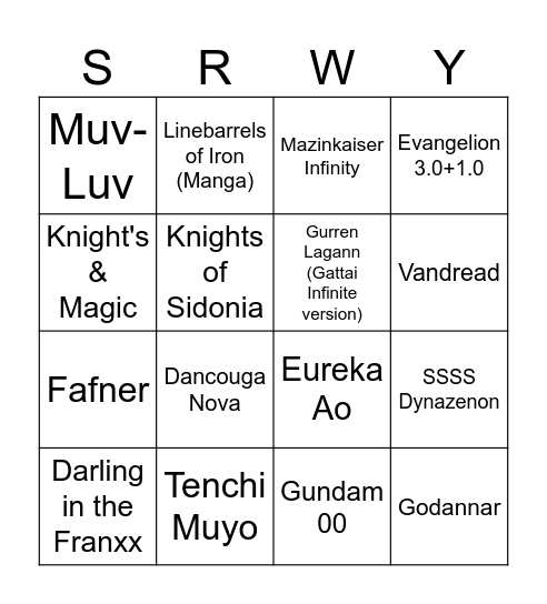 SRW Bingo Card