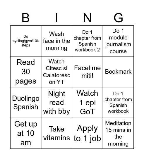 Habitica Bingo Card Bingo Card