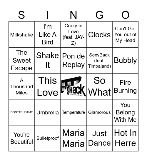 2000's Pop Bingo Card