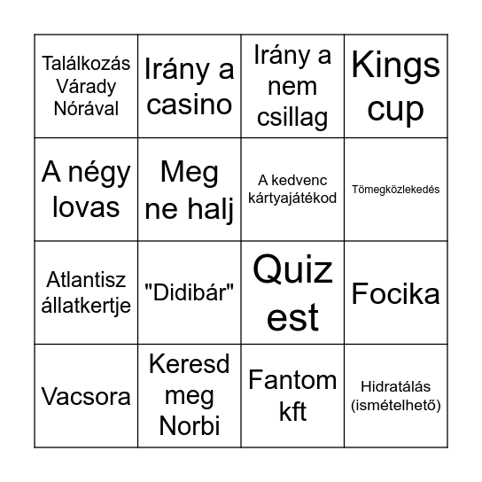 A második Lovas Bingo Card