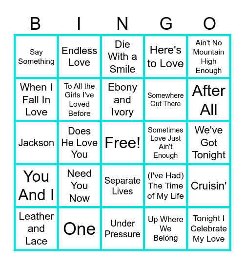 MUSIC BINGO at the Ann Arbor Eagles! Duets! Bingo Card
