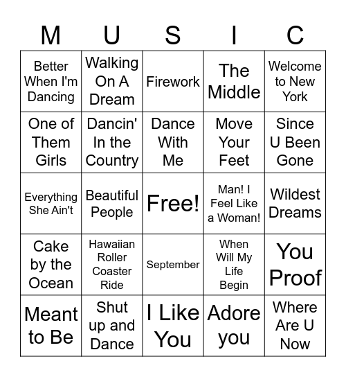 Music Bingo Card
