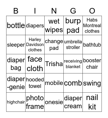 Baby Shower Bingo Card