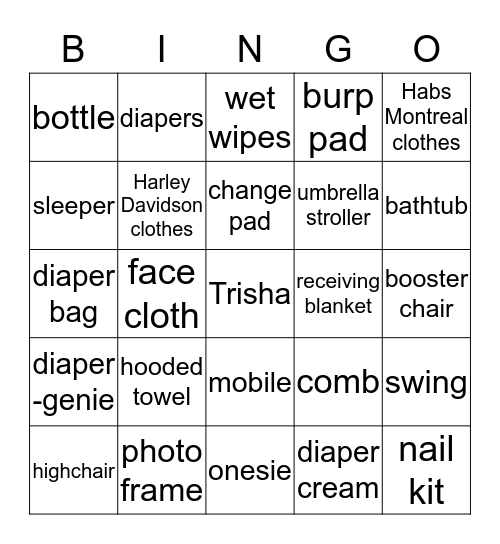 Baby Shower Bingo Card