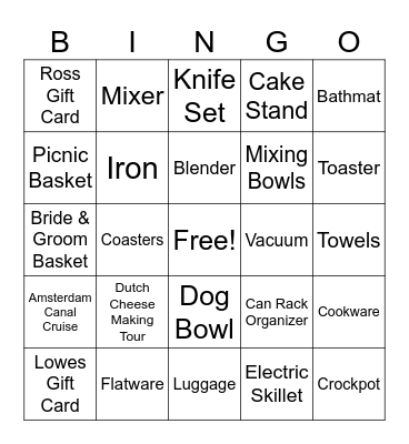 Kelly's Bridal Bingo Card