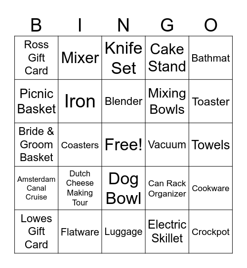 Kelly's Bridal Bingo Card