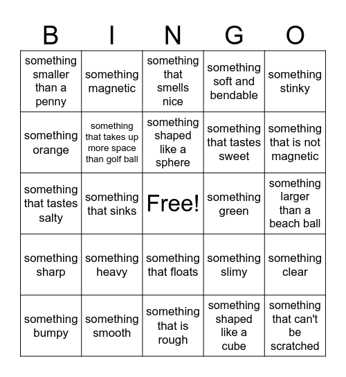 Physical Properties of Materials/Objects Bingo Card