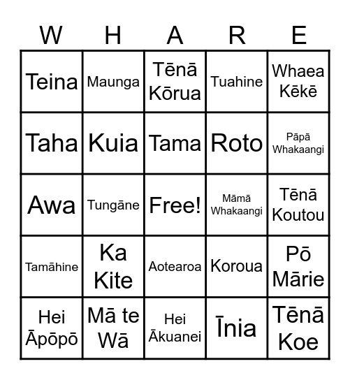Pepeha and Greetings Bingo Card