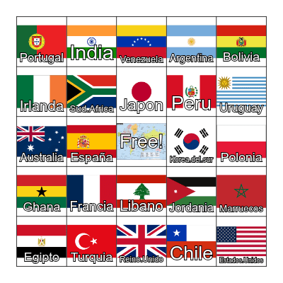 Banderas/Paises Bingo Card