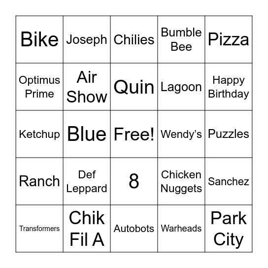 Tanner Bingo Card