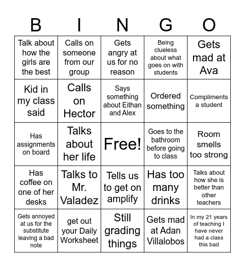 Mrs. Mondor Bingo Card