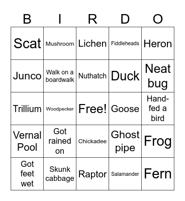 Ipswich Nature Walk Bingo Card
