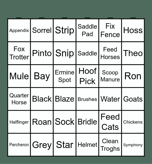~                                               ~ Bingo Card