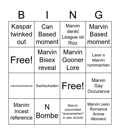 Marvin Bingo Card