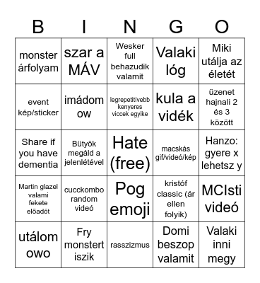 Sup Bingo Card