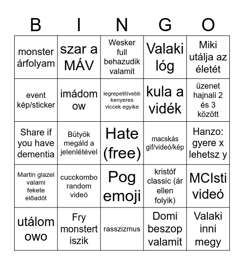 Sup Bingo Card