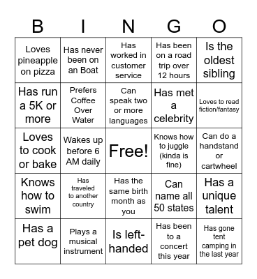CYA Bingo Card