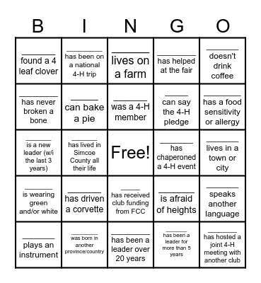 Flathead 4-H Leader Bingo Card