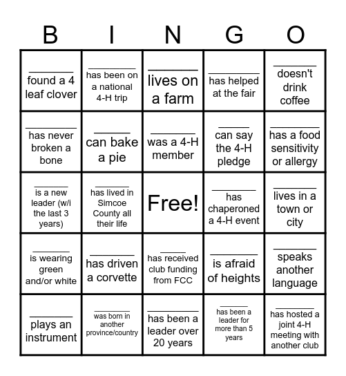 Flathead 4-H Leader Bingo Card