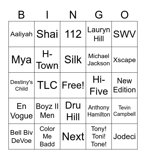 90s R&B Bingo Card