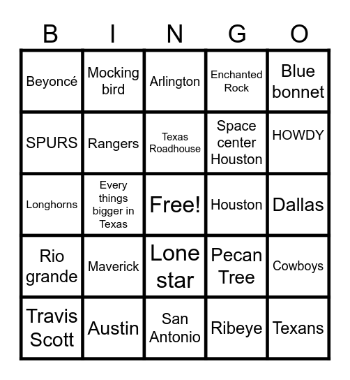 Texas Bingo Card