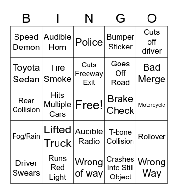 Car bingo Card