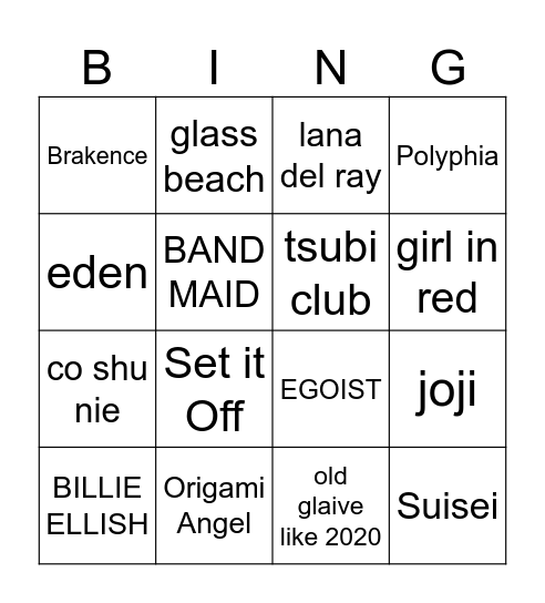 music taste Bingo Card