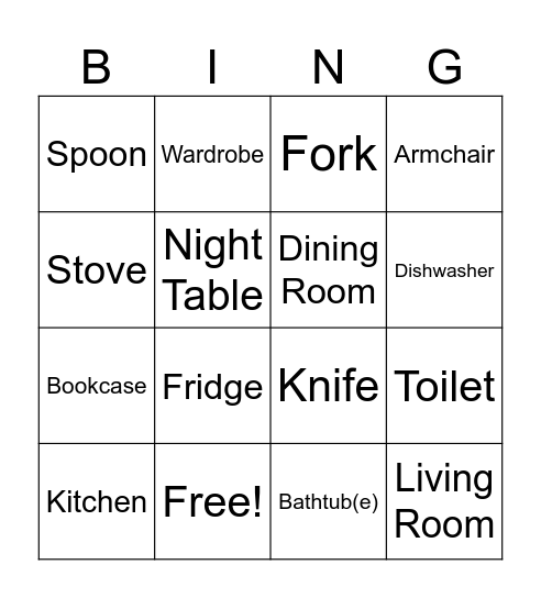 Around the House Bingo Card