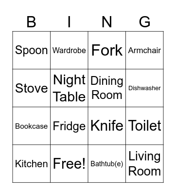 Around the House Bingo Card