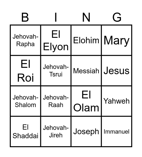 Who is God? Bingo Card