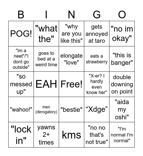 Nahi Bingo Card