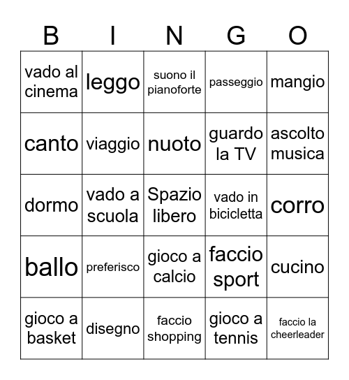 Cosa fai? io Bingo Card