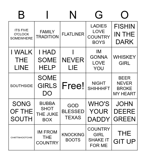 Cowboy's Country Bingo Card