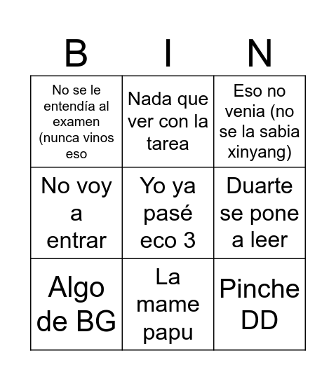 JaviDu+Pepe Bingo Card