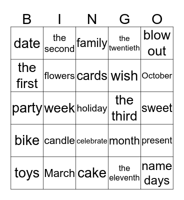 Birthdays  Bingo Card