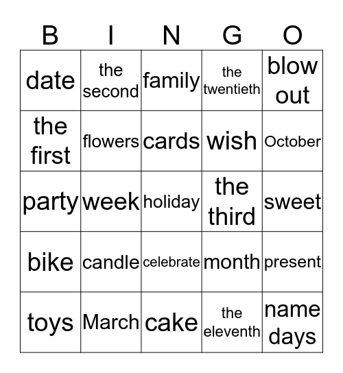 Birthdays  Bingo Card