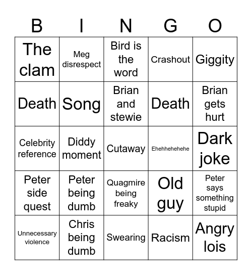 Family guy clips Bingo Card