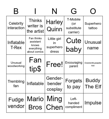 COMIC CON BINGO Card