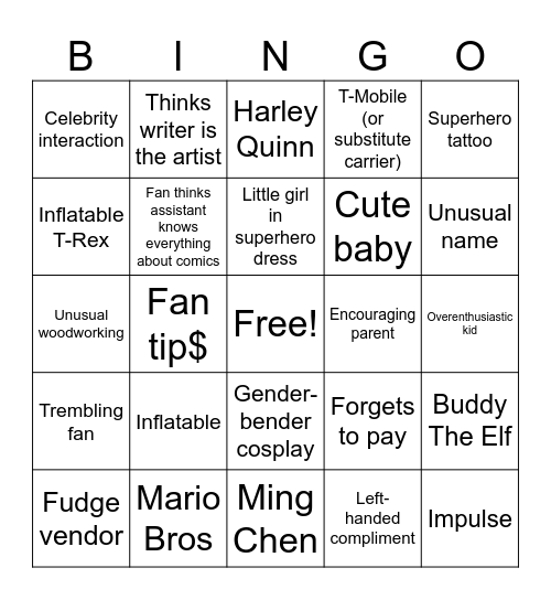COMIC CON BINGO Card