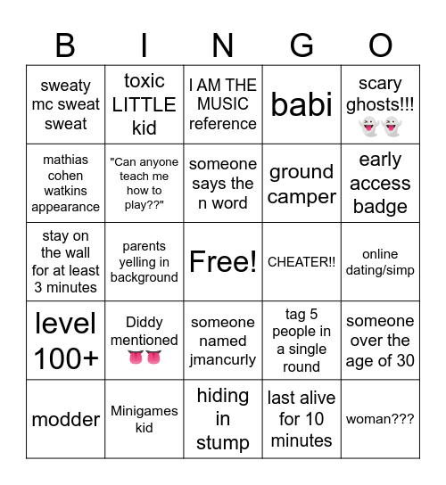 Cole Christopher Couey Bingo Card