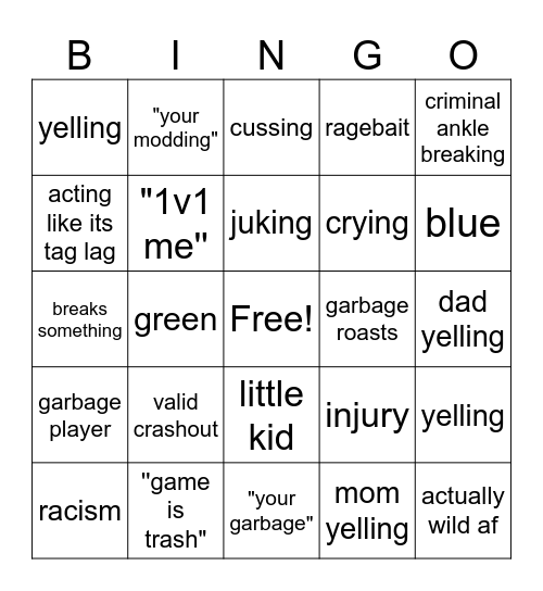 gtag rage Bingo Card