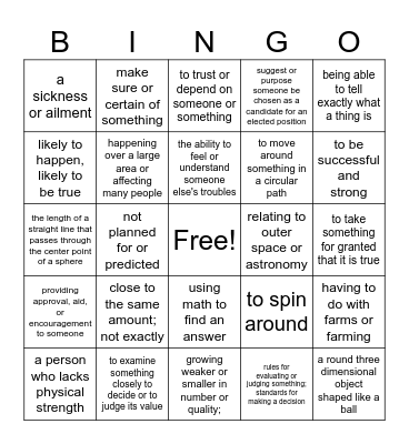 5th grade Vocabulary Review 2 Bingo Card