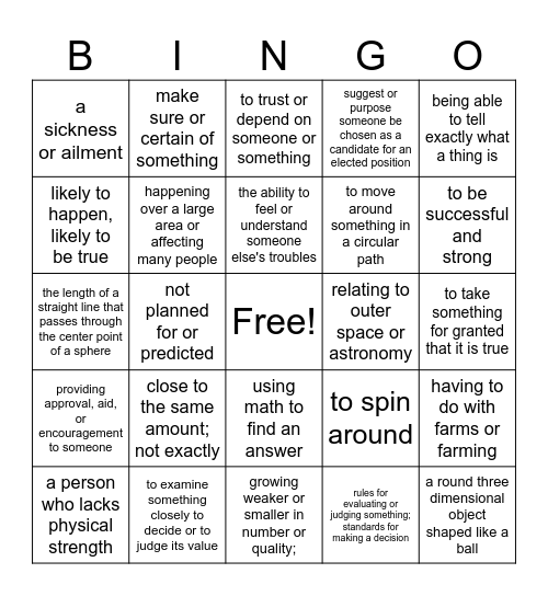 5th grade Vocabulary Review 2 Bingo Card